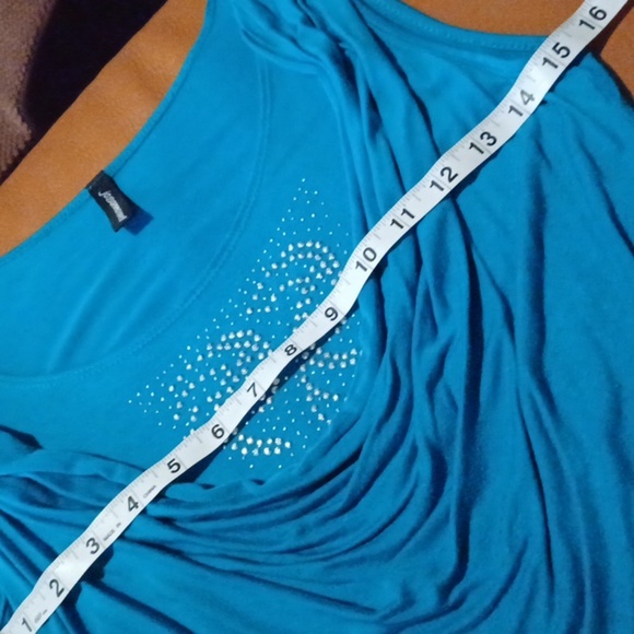 💙🌺Jason Maxwell turquoise Ruched Embellished Tank - Picture 5 of 10